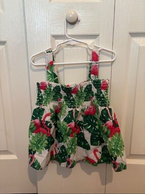 Janie and Jack White Tank Top with Pink Flamingo & Green Leaf Print